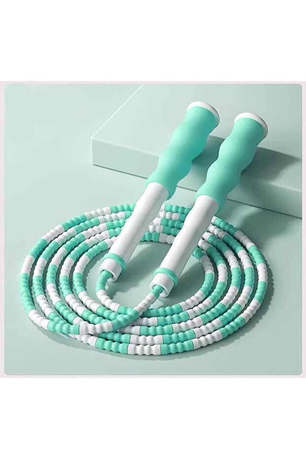 green 2.8M Skill Jump Rope Bamboo PVC Beginner Adult Child Soft Beaded No Tangle Segmented Fitness S