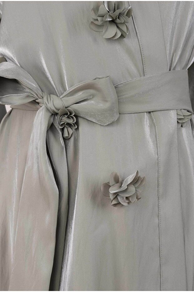 Çiçekli Aplikeli Abaya Çağla - 6