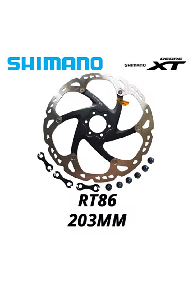 قرص فرامل RT86 مقاس 203 مم من Shimano Deore XT RT86 مزود بـ 6 مسامير وتقنية Ice Point لدراجات الجبال قرص مقاس 16
