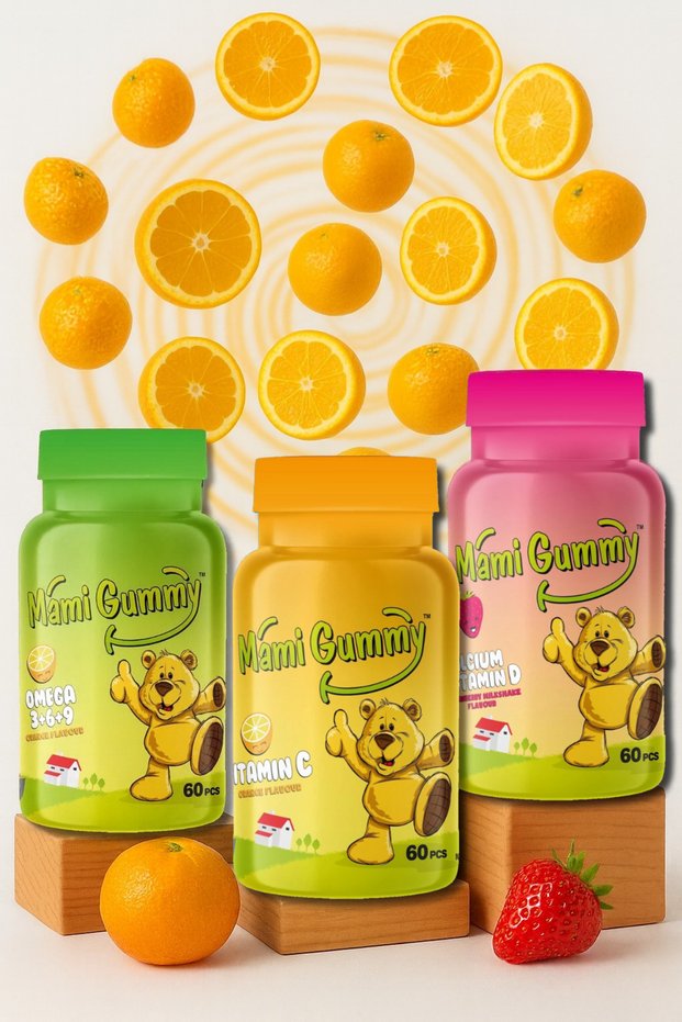 Set of 3 Omega (3-6-9) (Orange) - Calcium & Vitamin D (Strawberry) - Vitamin C (Orange)