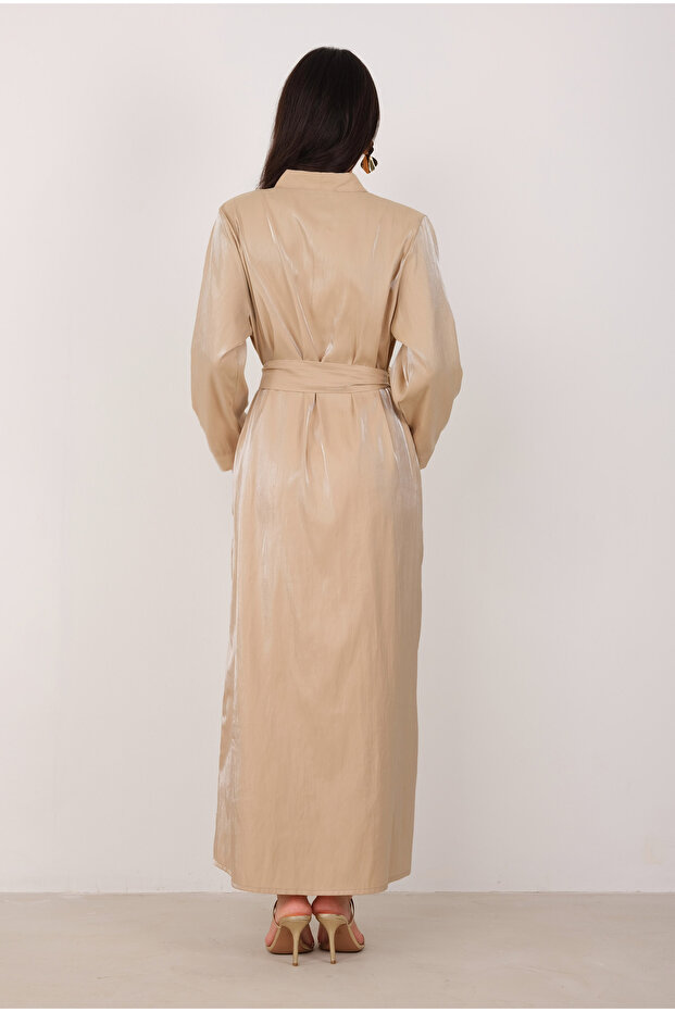 Sedefli Abaya Koyu Bej - 4