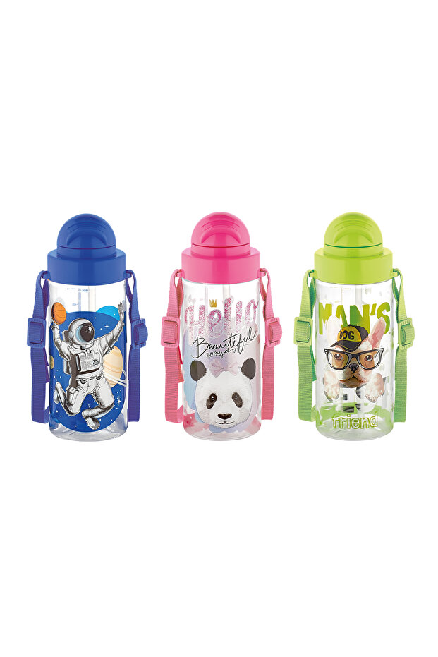 DECORATED TRITAN WATER BOTTLE WITH STRAW 500CC