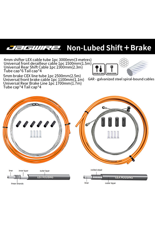 Non-oiled Orange JAGWIRE Universal Bicycle Brake/Shift Cable Wire Pipe For 4mm/5mm MTB Road Bike Der
