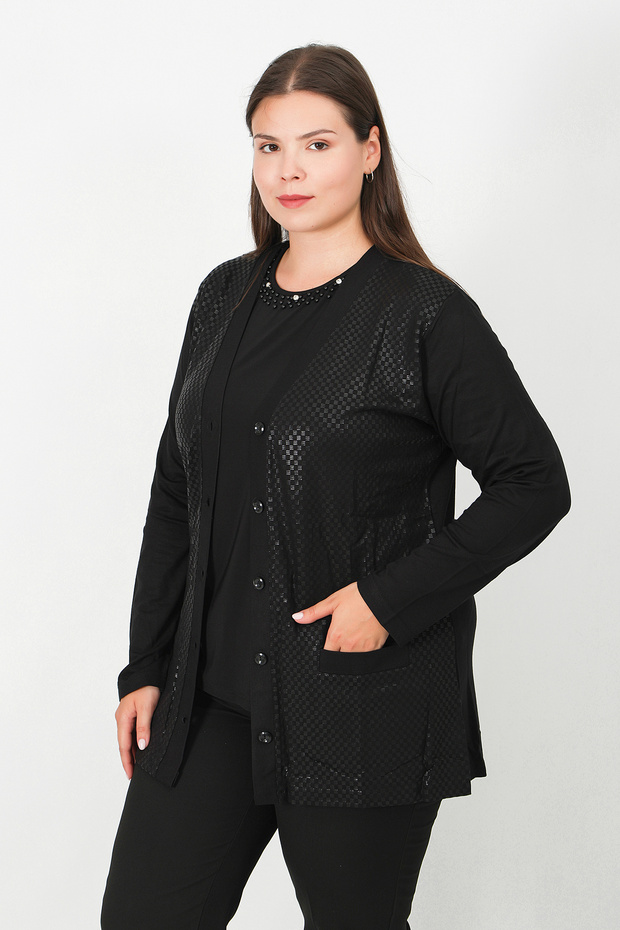 سترة منقوشة بأزرار من الجلد المرسيريزد - 1