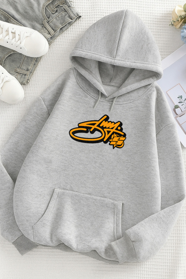 Signature S Printed Black&Gray Hooded Sweatshirt - Men&Women Printed Hoodie