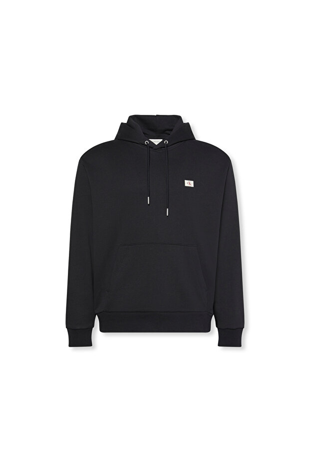 Calvin Klein Men Black Cotton Terry Badge Hoodie - 6