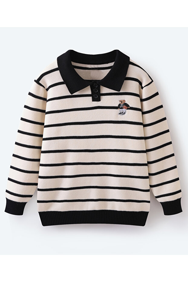 Front Open Striped Sweater - Beige
