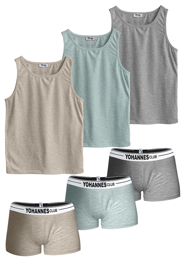 Boy'S, Cotton Boxer & Singlet, Bottom-Top, 3 Pairs Set, Breathable Fabric