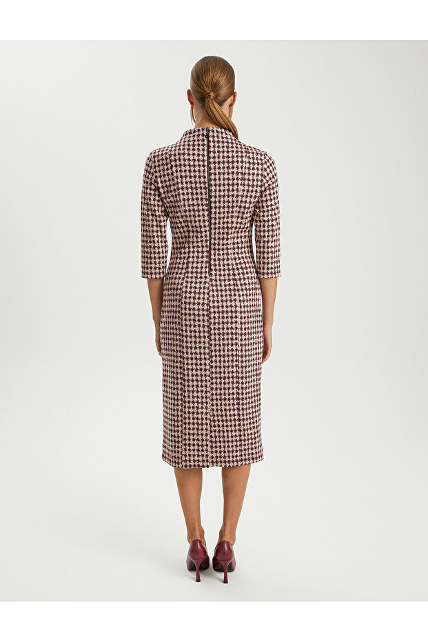 VISKON KARISIM V-YAKA DESENLI ORME ELBISE - 5