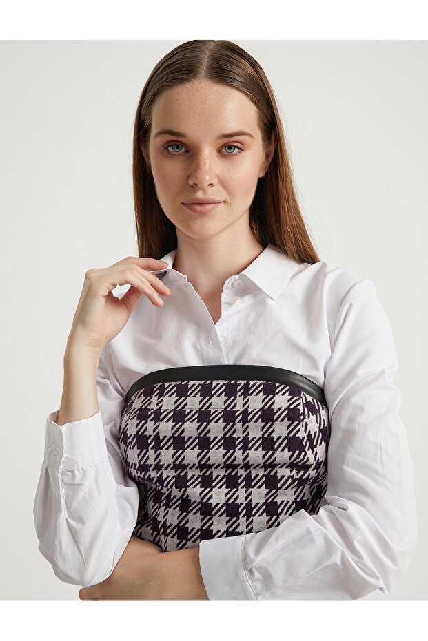 SUNI DERI DETAYLI KAZAYAGI DESENLI ELBISE - 6