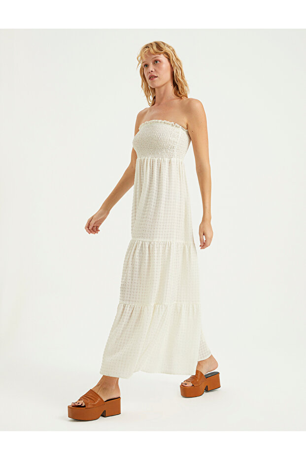 GİPELİ STRAPLEZ GOFRE ELBİSE - 3