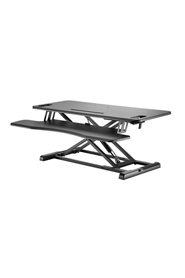 SHS28 02N Gas Spring Sit-Stand Desk Converter with Keyboard Tray, VESA 100x100, 15kg Black