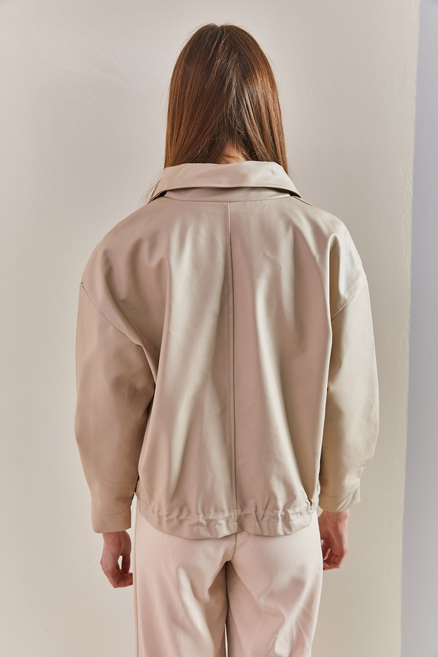 Kadın Lastikli Deri Ceket - 2