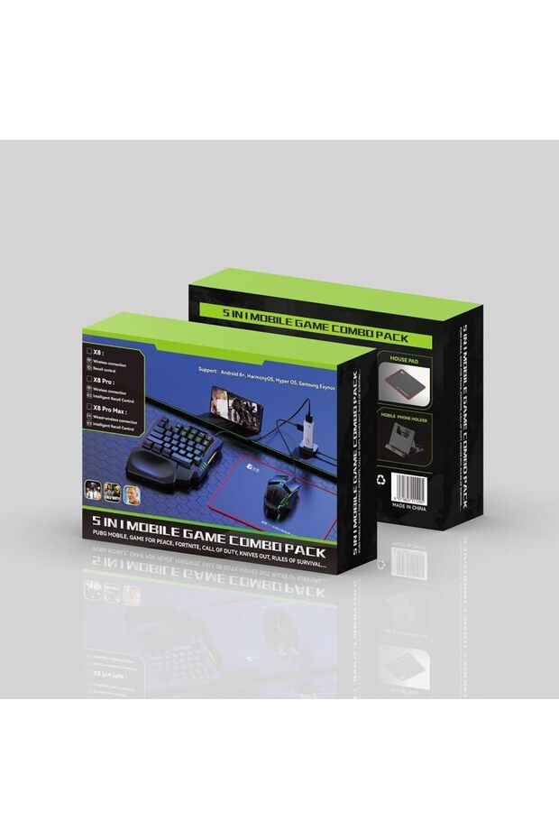 5 in 1 Mobile Game Combo Pack X8 with RGB Mini Gaming Keyboard Mouse Mobile Holder for Android Phone - 2