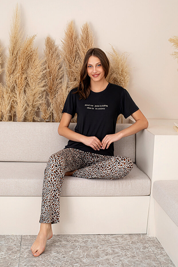 Slim Fit Patterned Short Sleeve Seasonal Women's Pajama Set