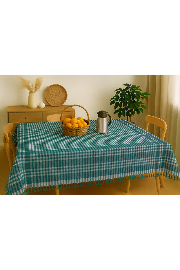 Fringed Piti Checkered Tablecloth 150X150 cm – Multi-Purpose Cover for Tableware & Picnic
