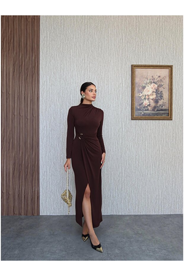 Shoulder Gathered Ring Accessory Dress