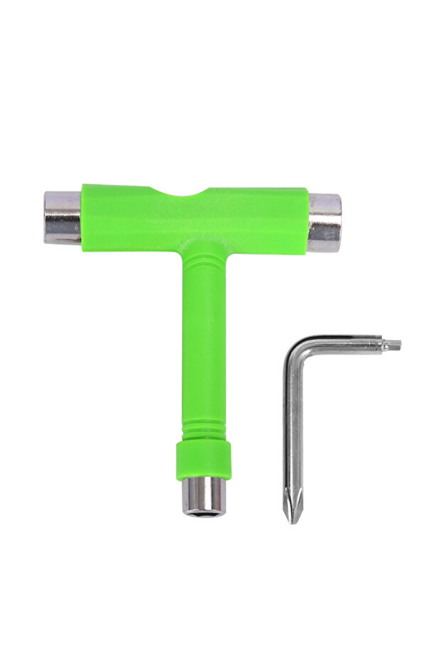 Green Skate Tools Multi-Function Portable Skateboard T Shape Accessory with Allen Key Phillips Head