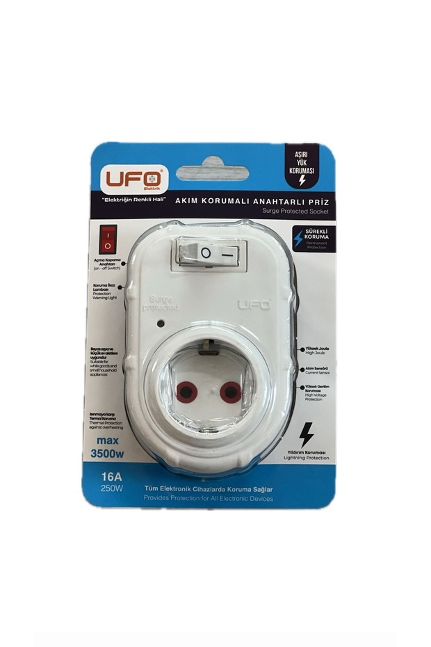 Current Protected Socket (Single) White Color Thermal Shock Protected Grounded Switched High Joule 3000 Watts - 2