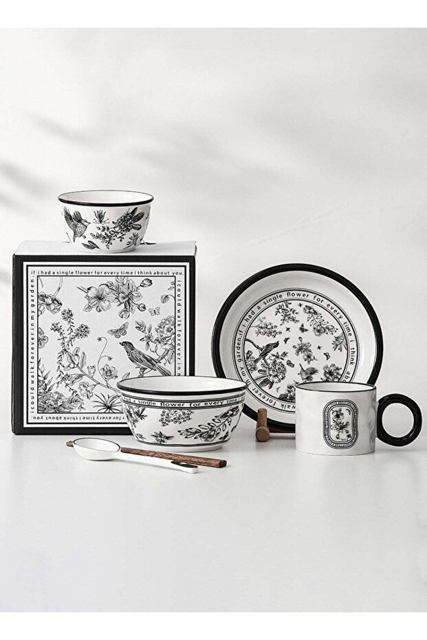 Ceramic Cutlery Gift Set, One Bowl (4.6 "), One Soup Bowl (6 "), One Cup (300Ml), One Plate (8 "),