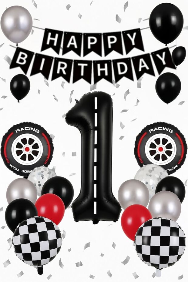 Balloon Set 1 Year Old Birthday Concept Party Supplies Race Theme Wheel Foil Helium Compatible