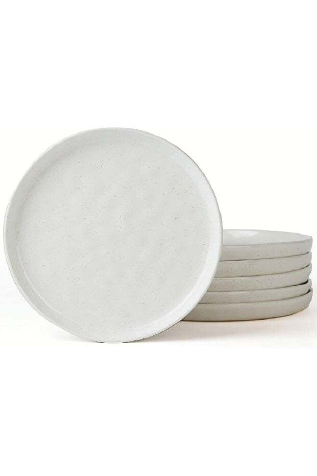 Mars 6 Piece Stoneware Dinner Plates in 26 cm, Scratch Resistant, Modern Rustic Serving Dishes, Whi