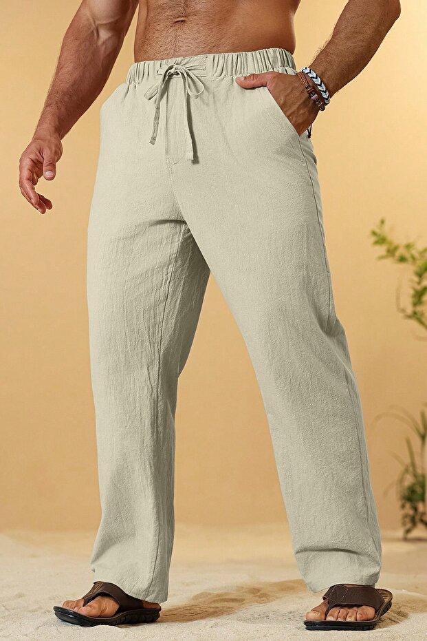 Ghassy Co. Men's 100% Cotton Muslin Linen Blend Comfortable Ultra Light Home Inside/Outside Linen Pants