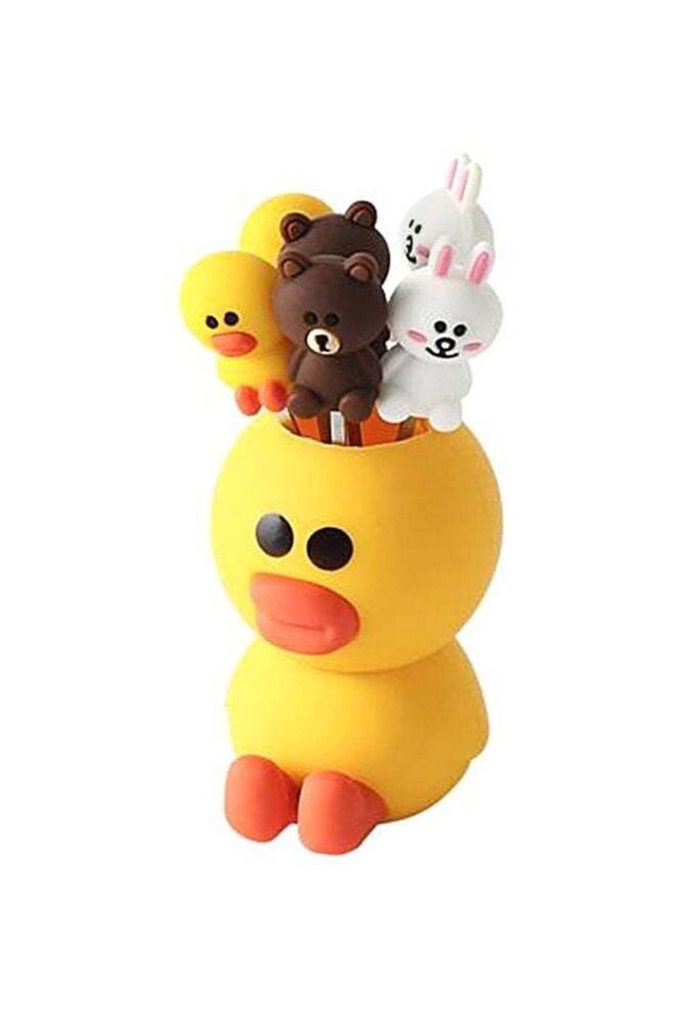 Duckling Shaped Fruit Fork Set White/Brown/Yellow 5x5centimeter