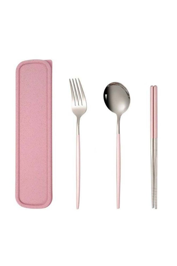 3 PCS Outdoor Flatware Set Fork Spoon Chopstick , Portable Camping Cutlery , Travel Flatware Set with a Case