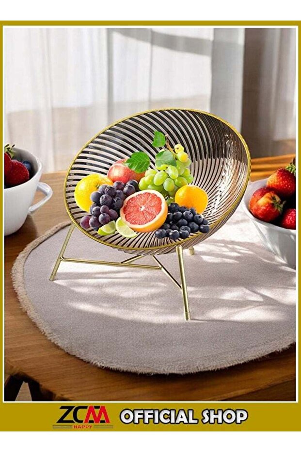 Gold-Edged Fruits and Snacks Tray for Living Room Coffee Table and Office Display