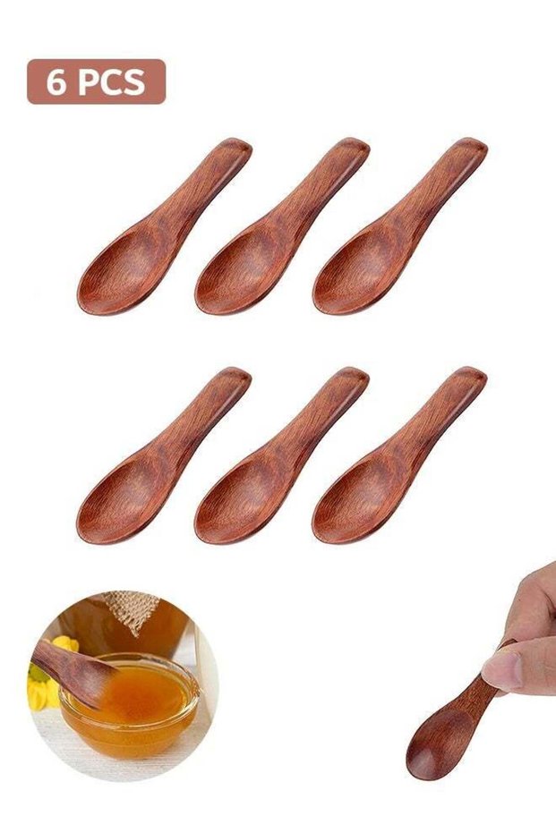 6 PCS Tiny Wooden Spoons, Mini Salt Condiment Spoon, Cute Handmade Honey Spoon for Tea Jars Sugar Pepper Coffee Ice Cream Fun Little Scoopn