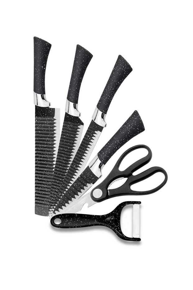 6 Pieces Knife Set with Dotted Handles, Stainless Steel, Non-Stick Blades, Including Peeler and Scissor, Kitchen Cutlery Knives Set, Utensil Sets for Daily Use with Gift Box
