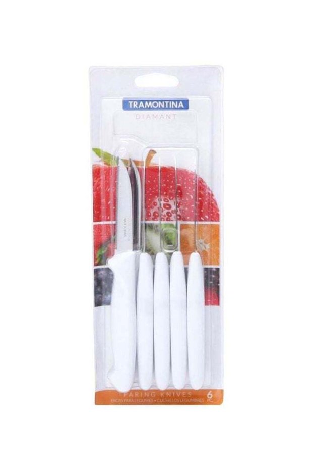Tramontina Diamant 6 Pieces Paring Knife Set with Stainless Steel Blade and White Polypropylene Handle White/Silver 188x23x14mm