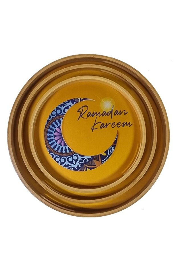 Set of 3 Round Serving Wooden Tray