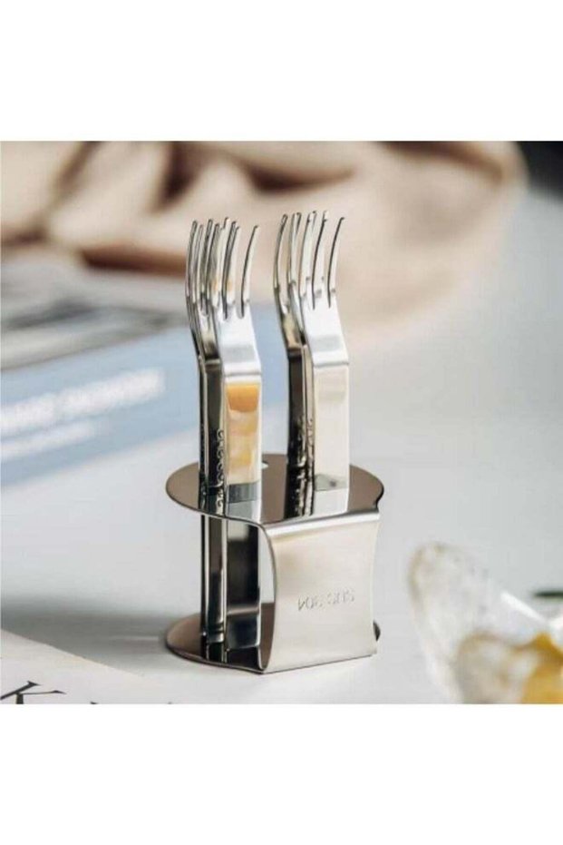 Stainless Steel Fruit Fork Set With Base Silver