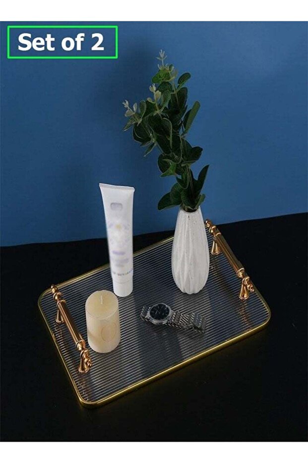 2-Pieces Multipurpose Decorative Plastic Rectangular Platter Dish with Handle Party Dessert Display