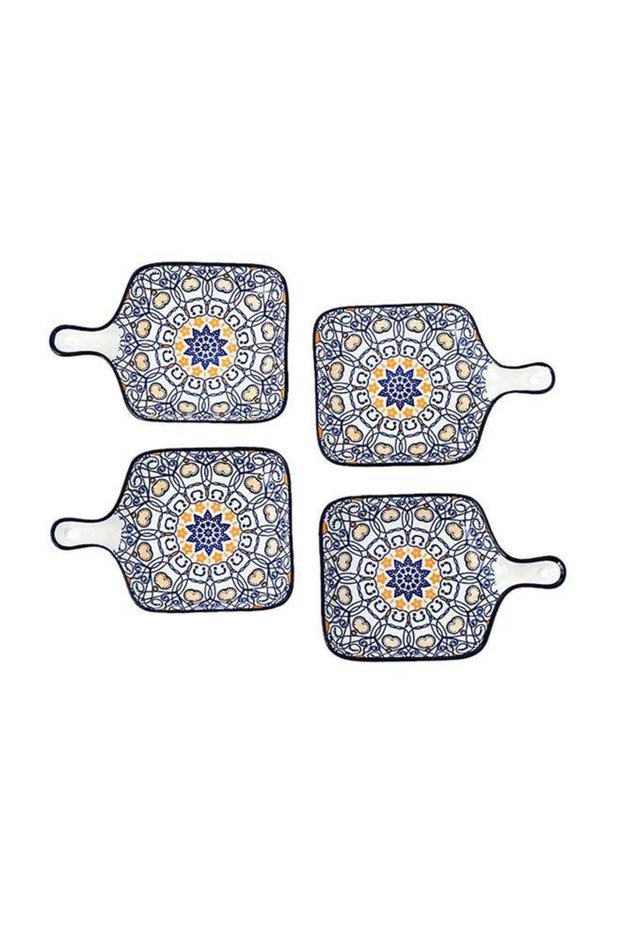 4-Piece Hand-Painted Plate Blue 22.8x14.5x3.2cm