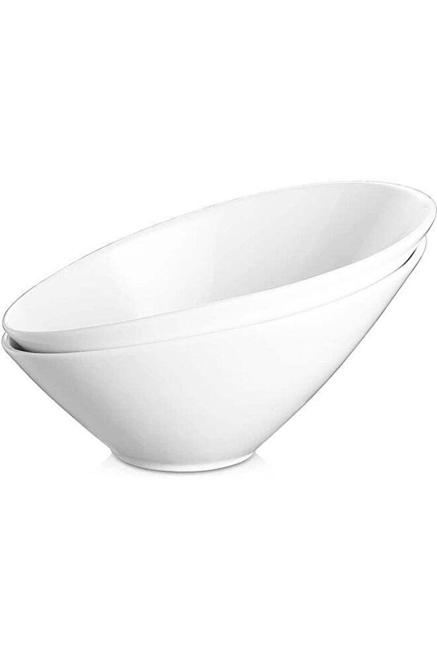 Salad Bowls, 2 Packs Fruit Bowl Modern, Ceramic Serving Bowls Large, 24OZ White Pasta Bowls, Angled
