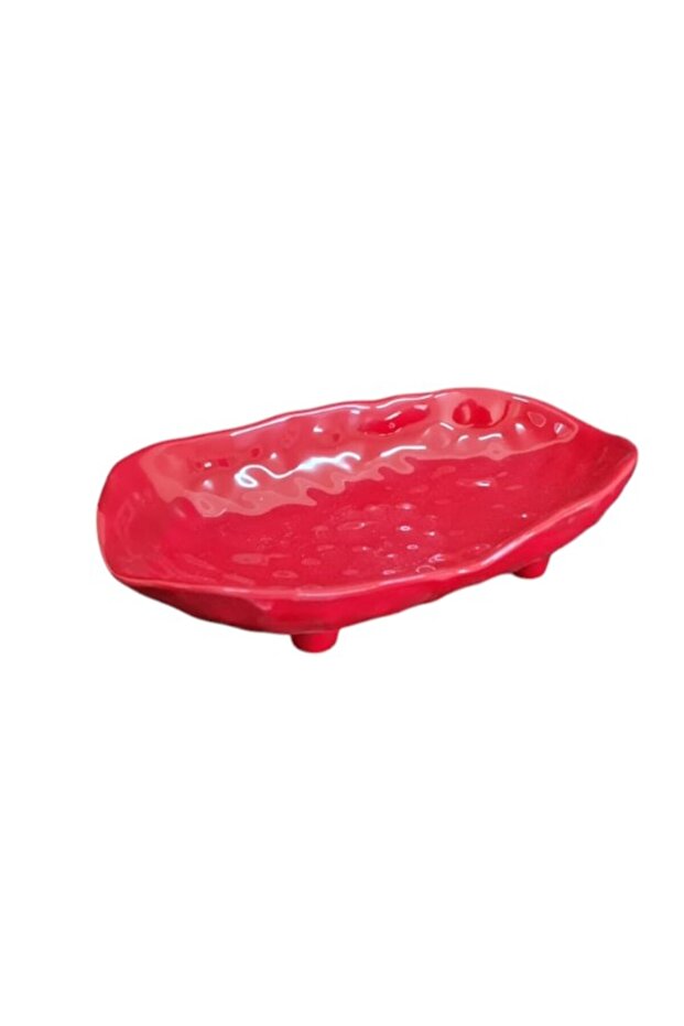 طبق قارب ميلامين ناعم غير قابل للكسر مقاس 21 × 13 × 4 سم - طبق تقديم أحمر، طبق إفطار، مطعم