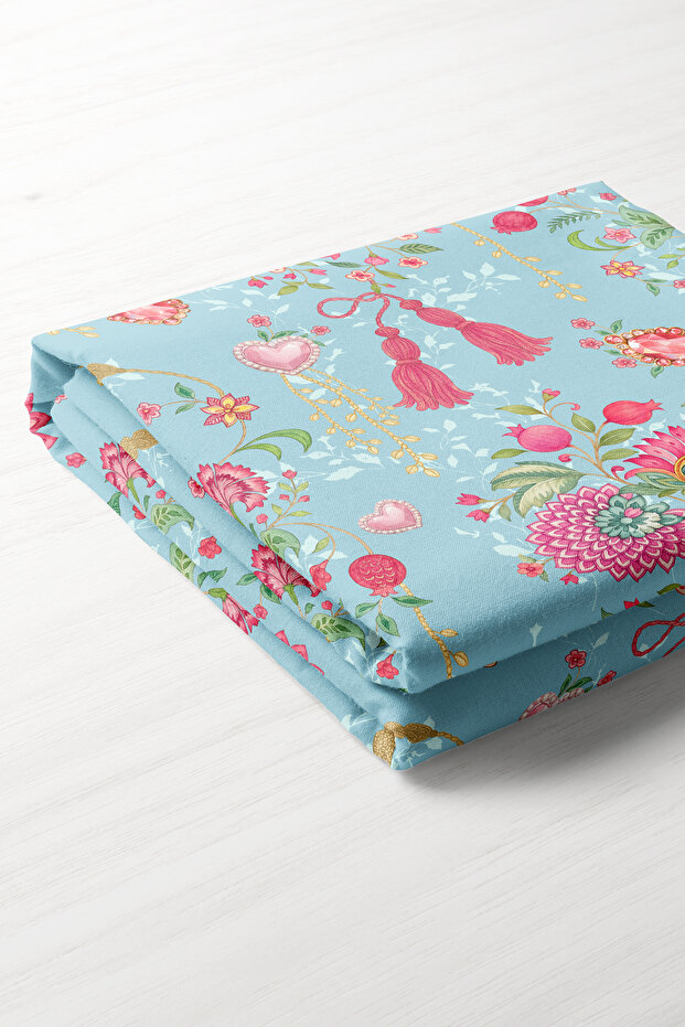 Love Bloom Heart Blue Flowers Design Tablecloth - 130X204Cm