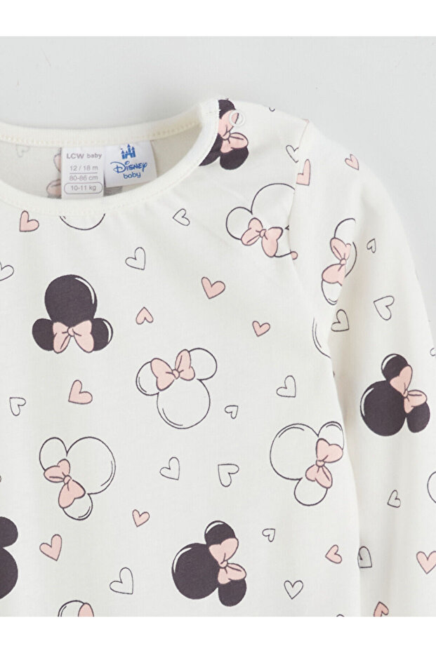 Pembe Bisiklet Yaka Minnie Mouse Baskılı Kız Bebek Tulum 2'li - 6