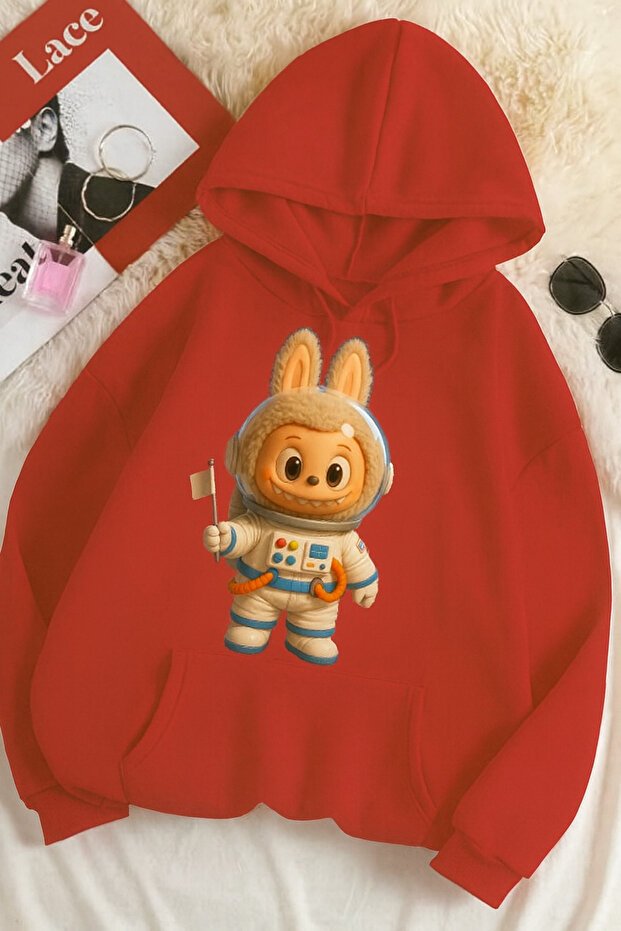 سويت شيرت مطبوع عليه 3 خيوط للجنسين مقاس كبير - نمط أرنب لابوبو 🐰 - 1