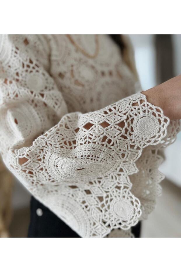 Dantel Ispanyol Kol Örme Bluz - 2