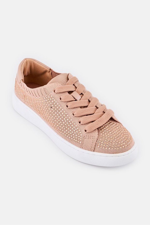 Women Embellished Lace Up Casual Shoes, Nude