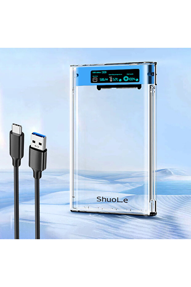 حافظة محرك أقراص صلبة خارجية زرقاء USB3.2 5 جيجابت في الثانية شفافة مقاس 2.5 بوصة مع حاوية محرك أقراص صلبة SATA HD