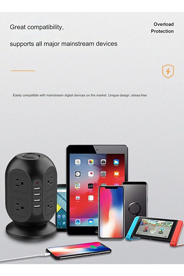 24-Hole Vertical Tower Socket with 4 USB Sockets - 3