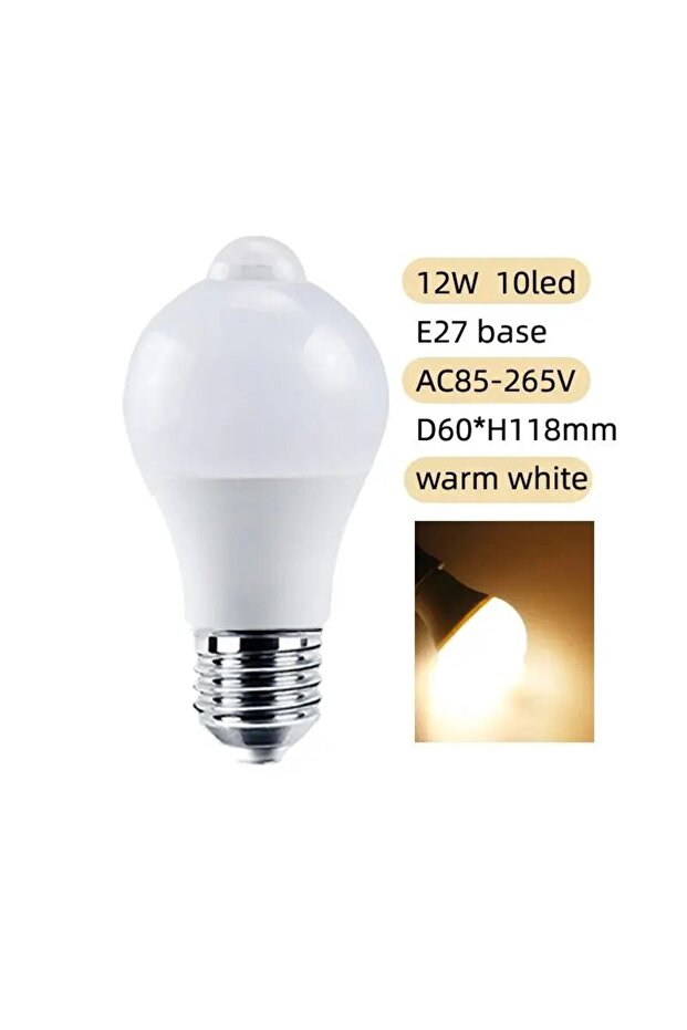 مصباح LED أبيض دافئ مع مستشعر حركة PIR بقدرة 12 وات E27 مصباح ذكي يعمل بالحركة مع تشغيل/إيقاف تشغيل أضواء منزلية L