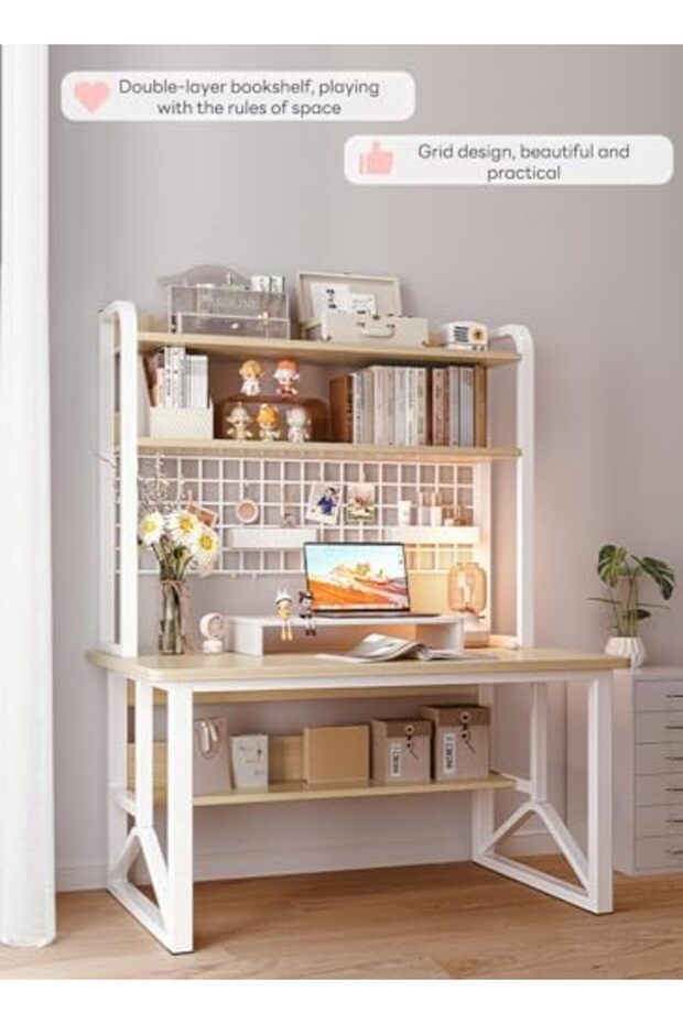 Simple Desktop Computer Table, Desk And Bookshelf, Suitable for Study/Office/Storage - 4