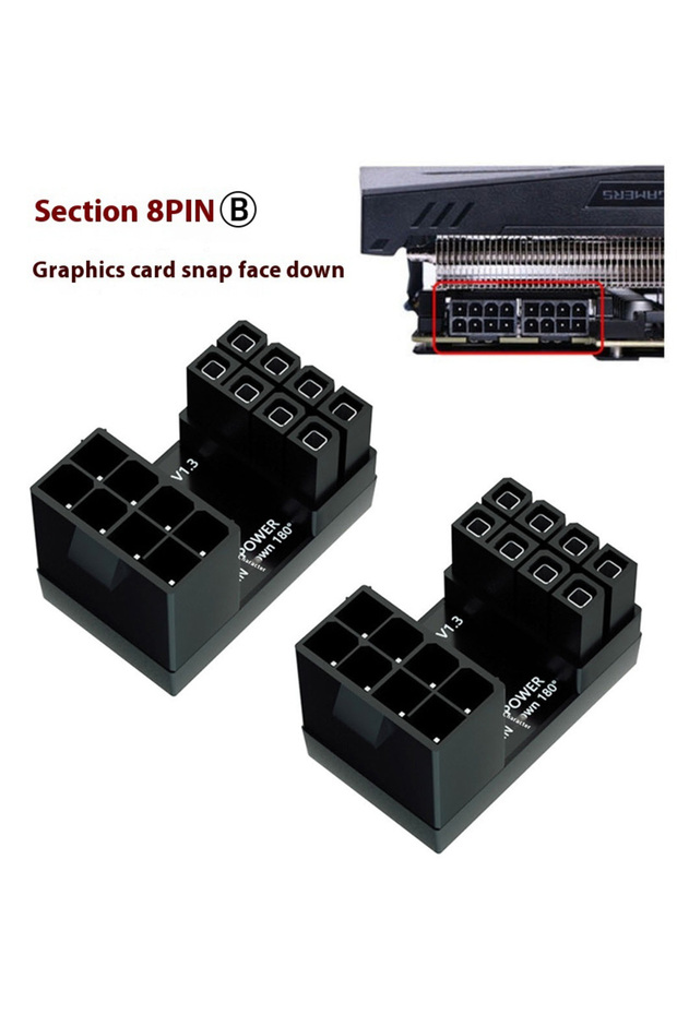 8PinB2 Graphics Card 180° Power Supply Adapter Connector Elbow GPU PSU Steering Connector PCI-E 6Pi - 1