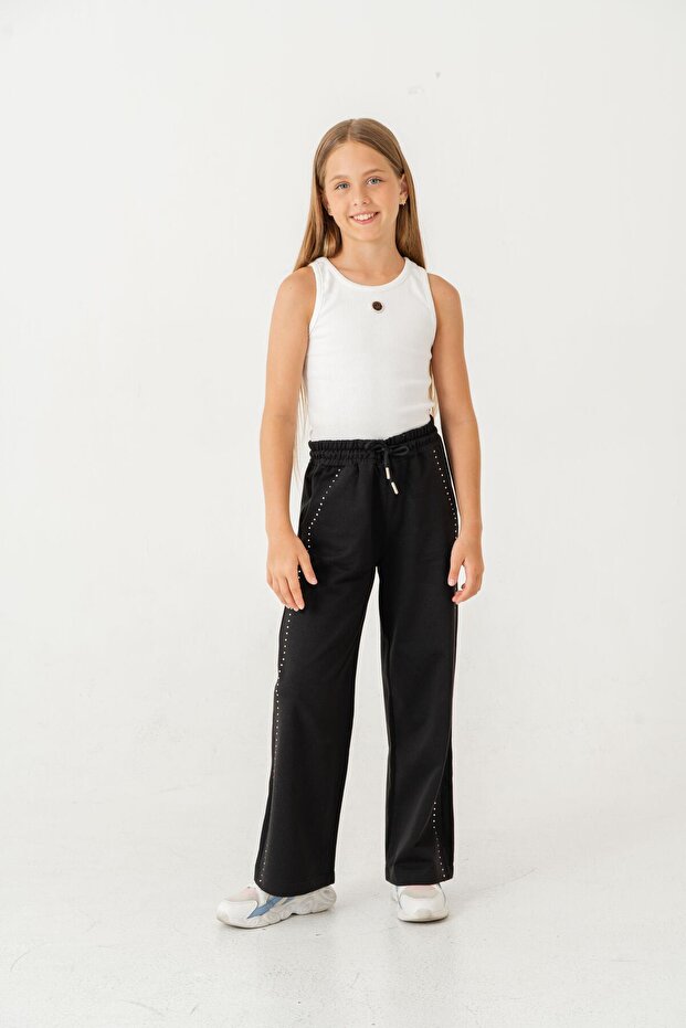 Right Left Stone Printed Wide Leg Girl's Sweatpants